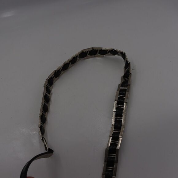 Vintage 80s Black Silver Square Segment Skinny Belt 35" Leather Look Retro - Picture 6 of 6